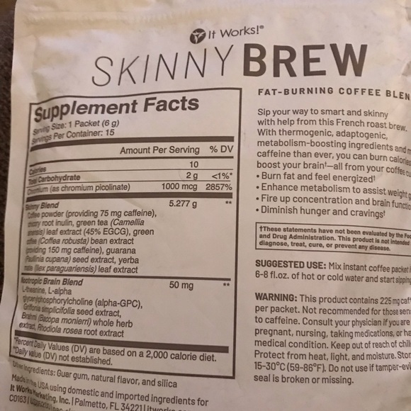 IT WORKS! Skinny Brew fat burning coffee blend. 15 single serve packs. - Picture 3 of 3
